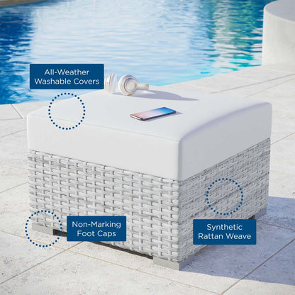 Convene Outdoor Patio Ottoman, Rattan, Wicker, Light Grey Gray White, 19712