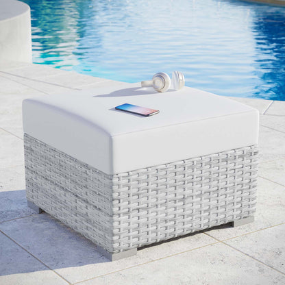 Convene Outdoor Patio Ottoman, Rattan, Wicker, Light Grey Gray White, 19712