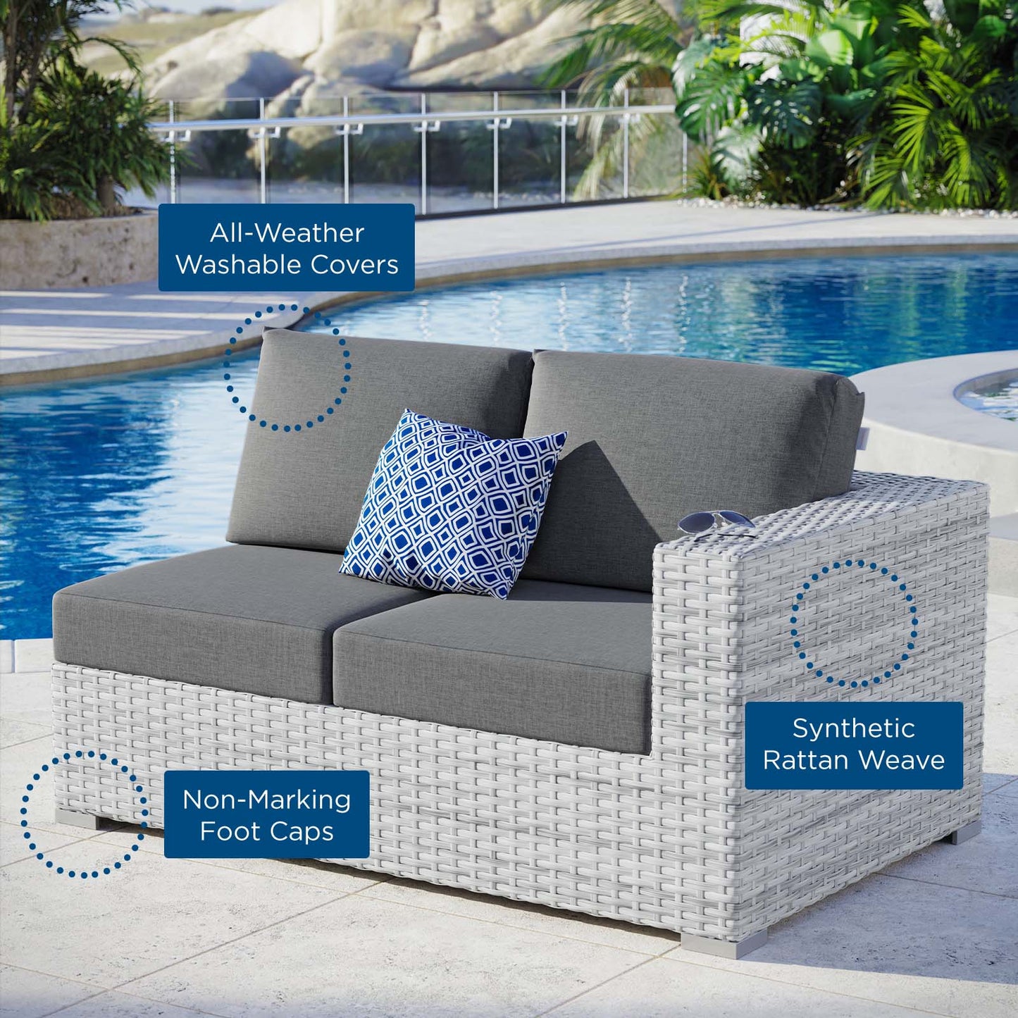 Convene Outdoor Patio Right-Arm Loveseat, Rattan, Wicker, Grey Gray, 19713