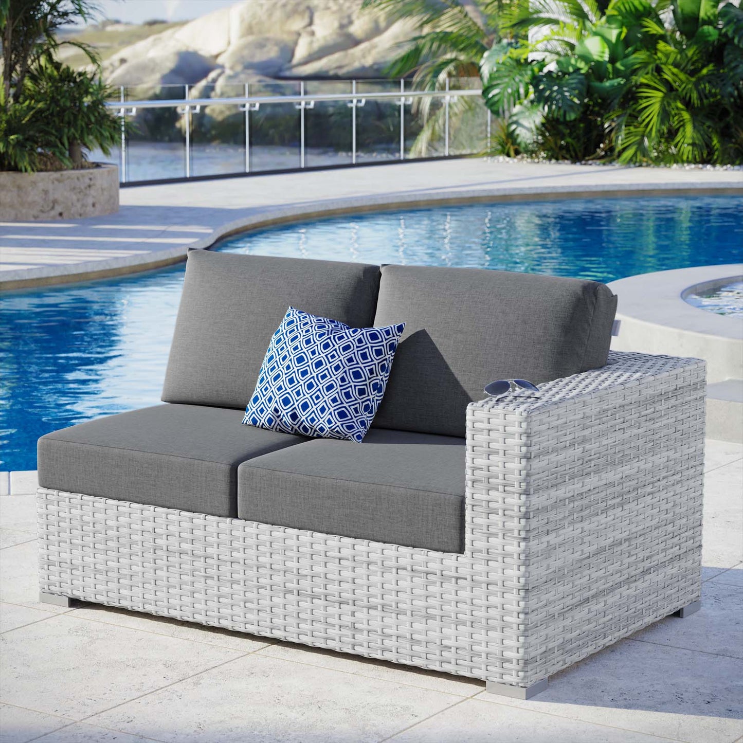Convene Outdoor Patio Right-Arm Loveseat, Rattan, Wicker, Grey Gray, 19713