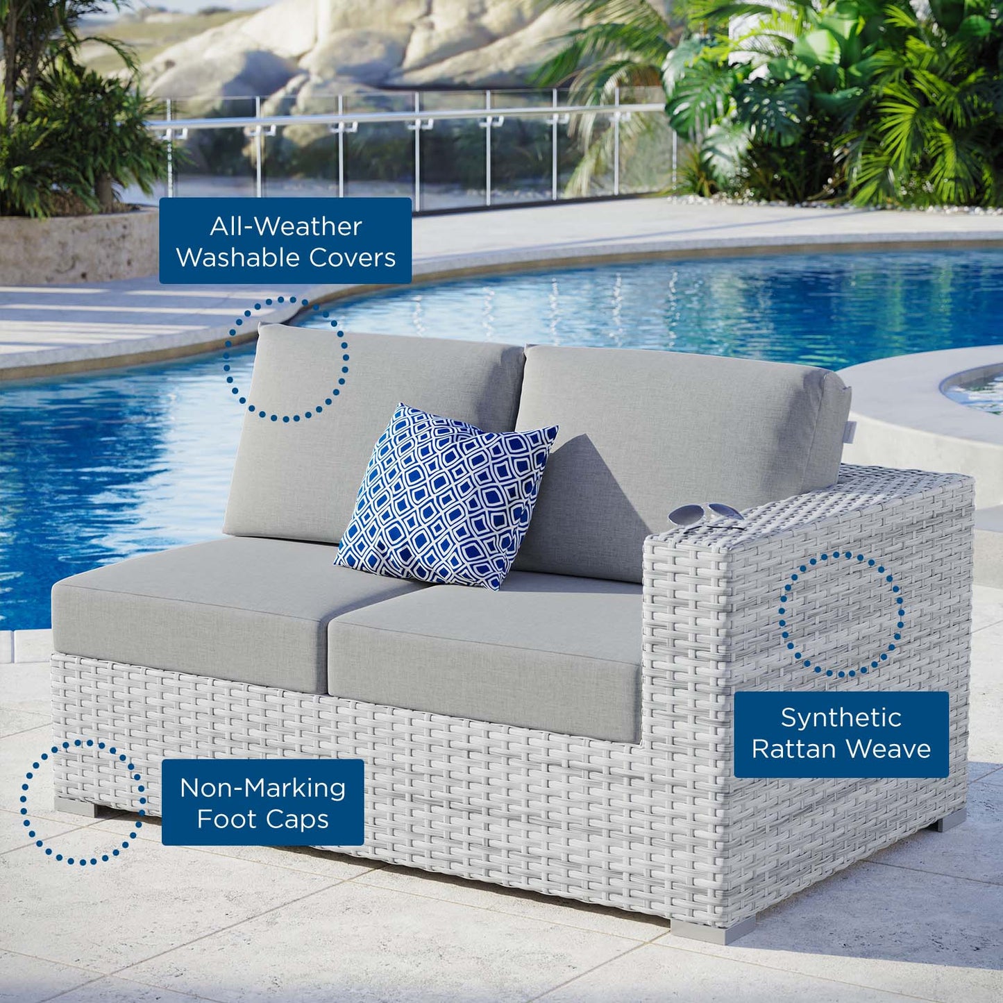 Convene Outdoor Patio Right-Arm Loveseat, Rattan, Wicker, Grey Gray, 19714