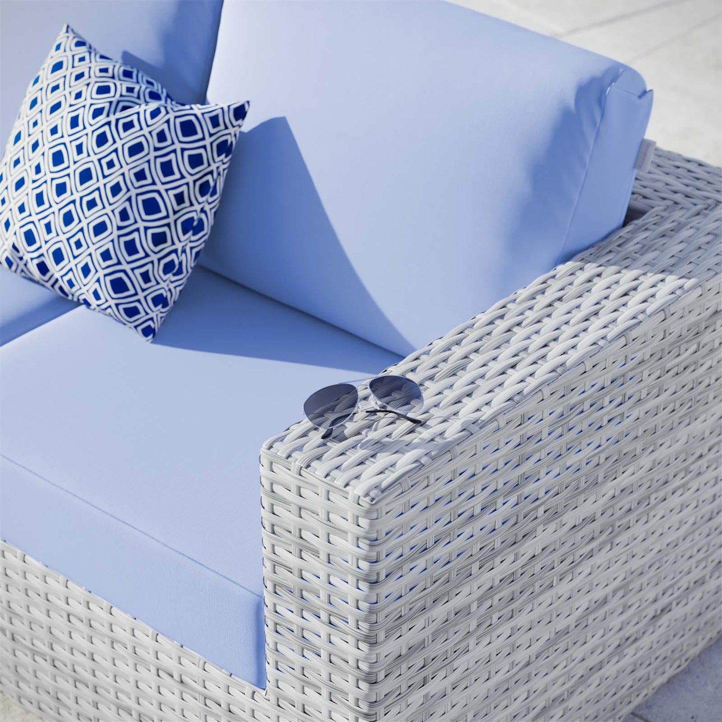 Convene Outdoor Patio Right-Arm Loveseat, Rattan, Wicker, Light Grey Gray Light Blue, 19715