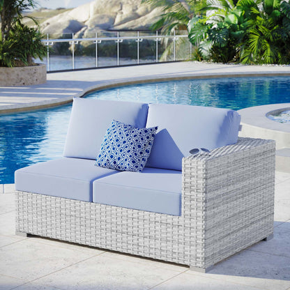 Convene Outdoor Patio Right-Arm Loveseat, Rattan, Wicker, Light Grey Gray Light Blue, 19715