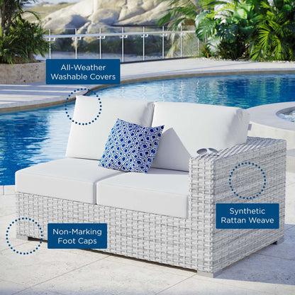 Convene Outdoor Patio Right-Arm Loveseat, Rattan, Wicker, Light Grey Gray White, 19717