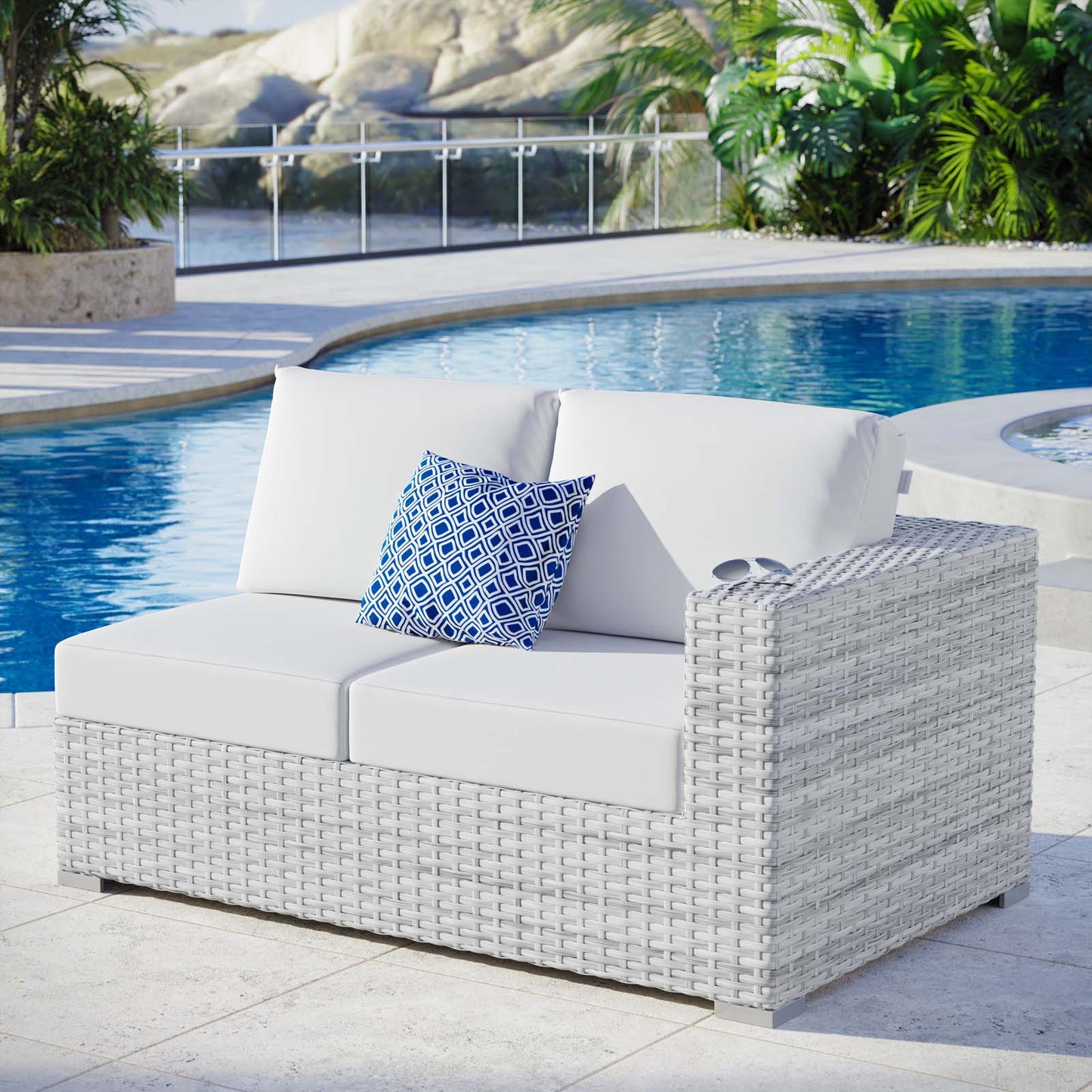 Convene Outdoor Patio Right-Arm Loveseat, Rattan, Wicker, Light Grey Gray White, 19717