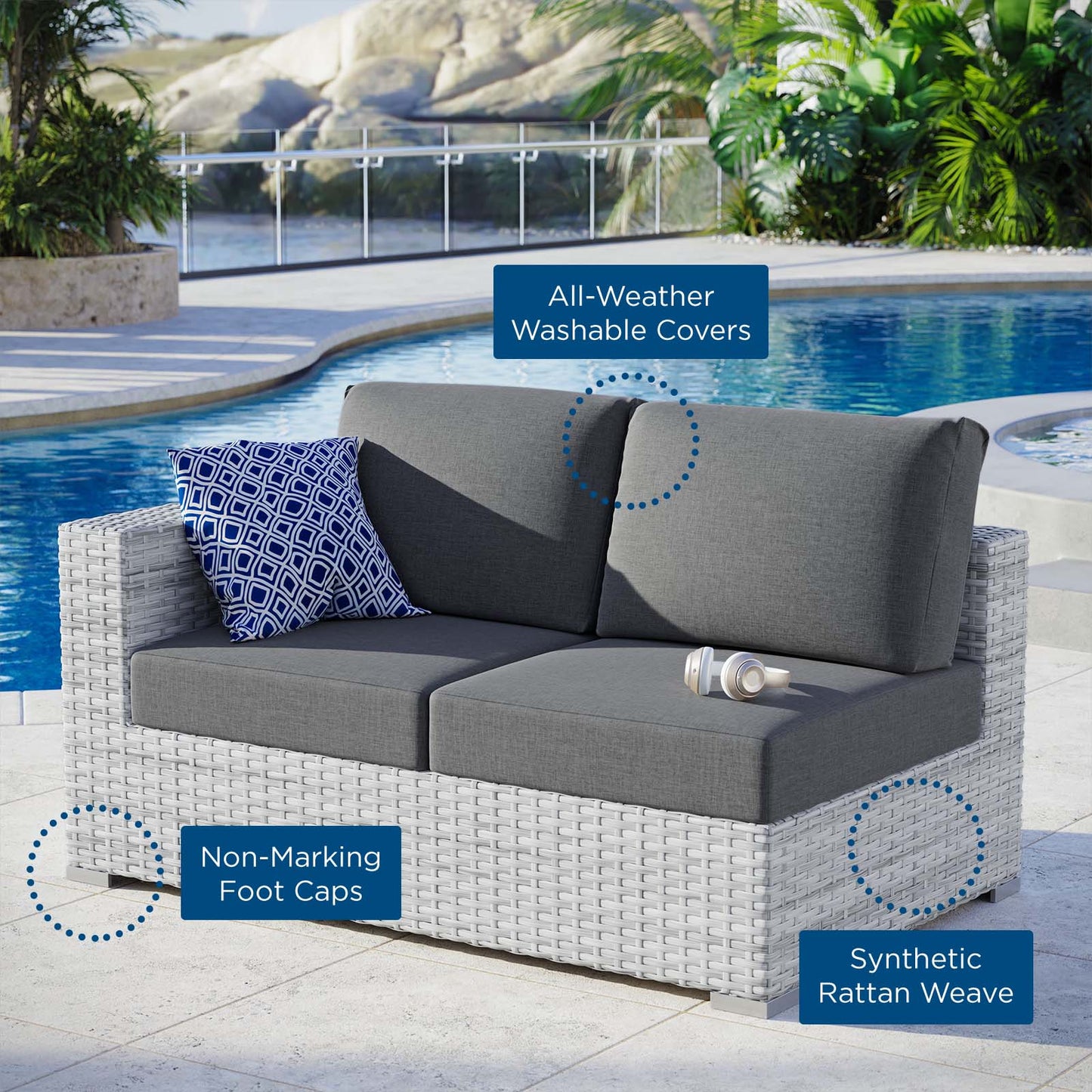 Convene Outdoor Patio Left-Arm Loveseat, Rattan, Wicker, Grey Gray, 19718