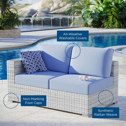 Convene Outdoor Patio Left-Arm Loveseat, Rattan, Wicker, Light Grey Gray Light Blue, 19720