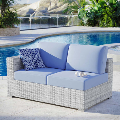 Convene Outdoor Patio Left-Arm Loveseat, Rattan, Wicker, Light Grey Gray Light Blue, 19720
