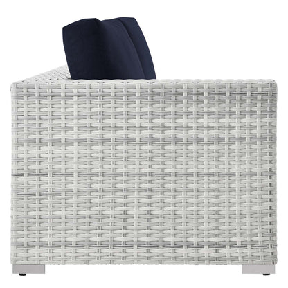 Convene Outdoor Patio Left-Arm Loveseat, Rattan, Wicker, Light Grey Gray Blue Navy, 19721