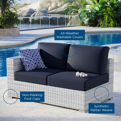 Convene Outdoor Patio Left-Arm Loveseat, Rattan, Wicker, Light Grey Gray Blue Navy, 19721