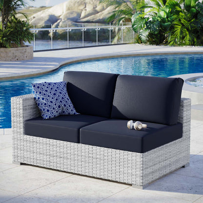 Convene Outdoor Patio Left-Arm Loveseat, Rattan, Wicker, Light Grey Gray Blue Navy, 19721