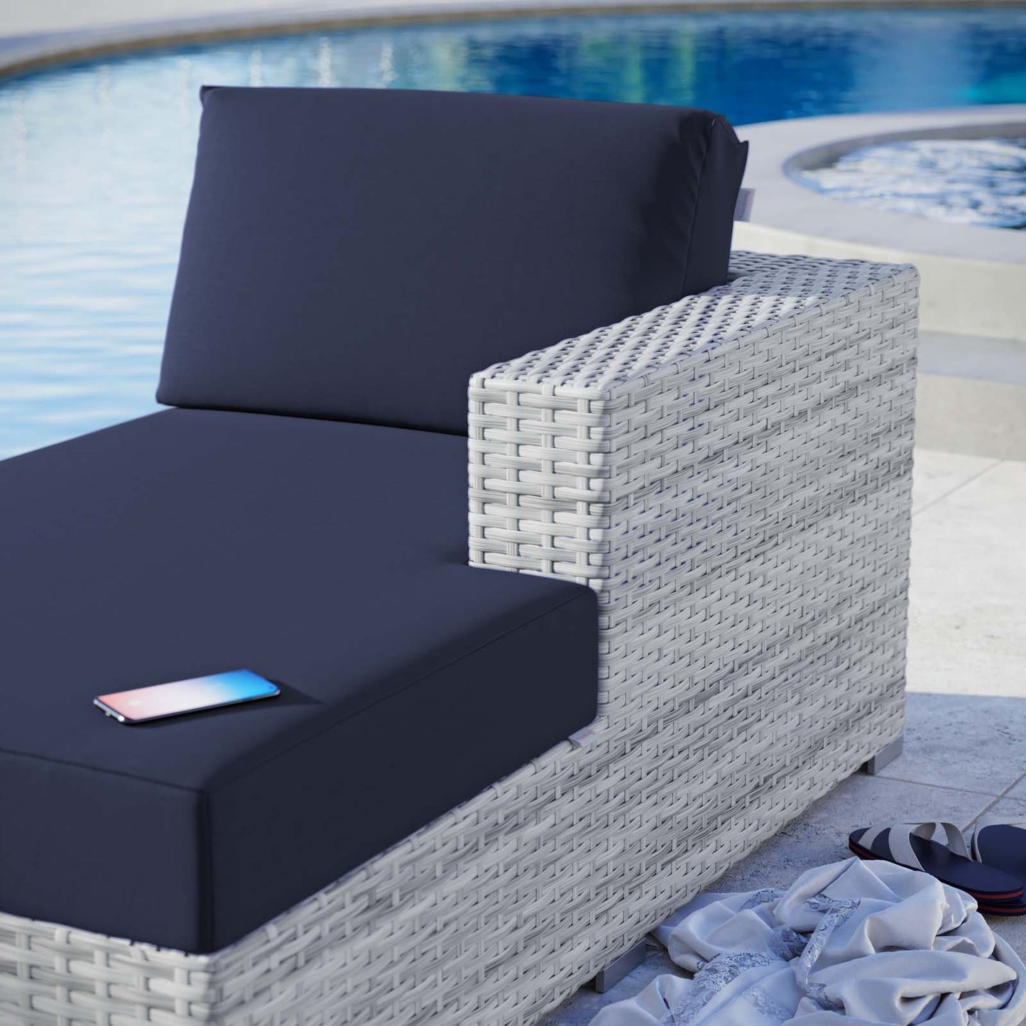 Convene Outdoor Patio Right Chaise, Rattan, Wicker, Light Grey Gray Blue Navy, 19726