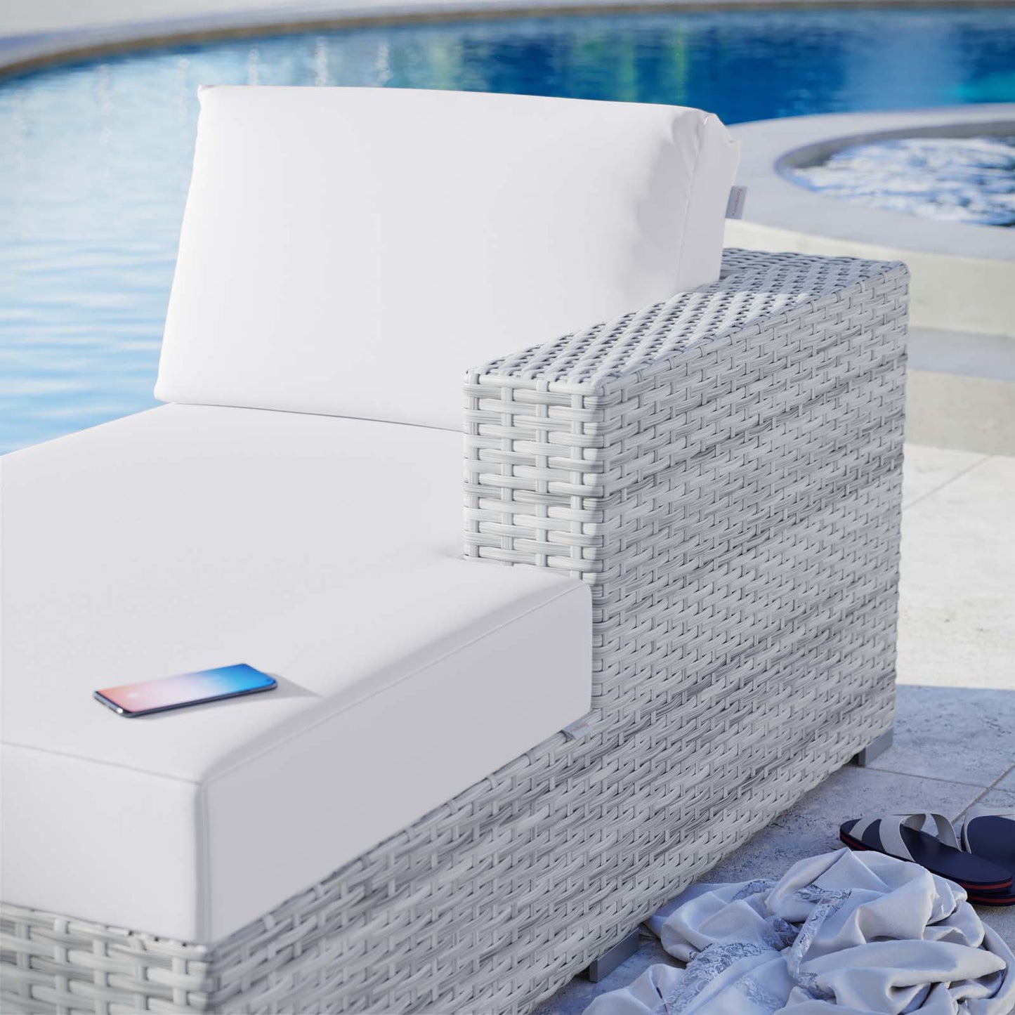 Convene Outdoor Patio Right Chaise, Rattan, Wicker, Light Grey Gray White, 19727