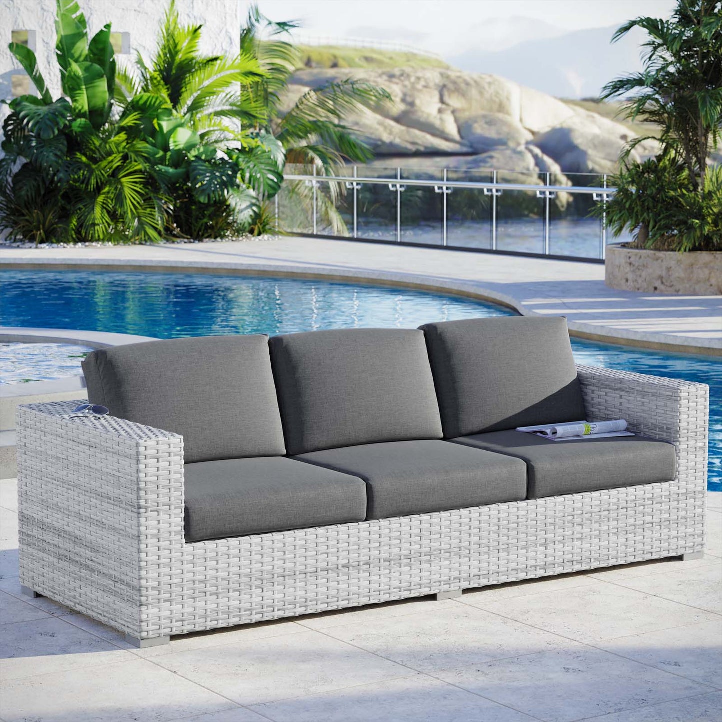 Convene Outdoor Patio Sofa, Rattan, Wicker, Grey Gray, 19728