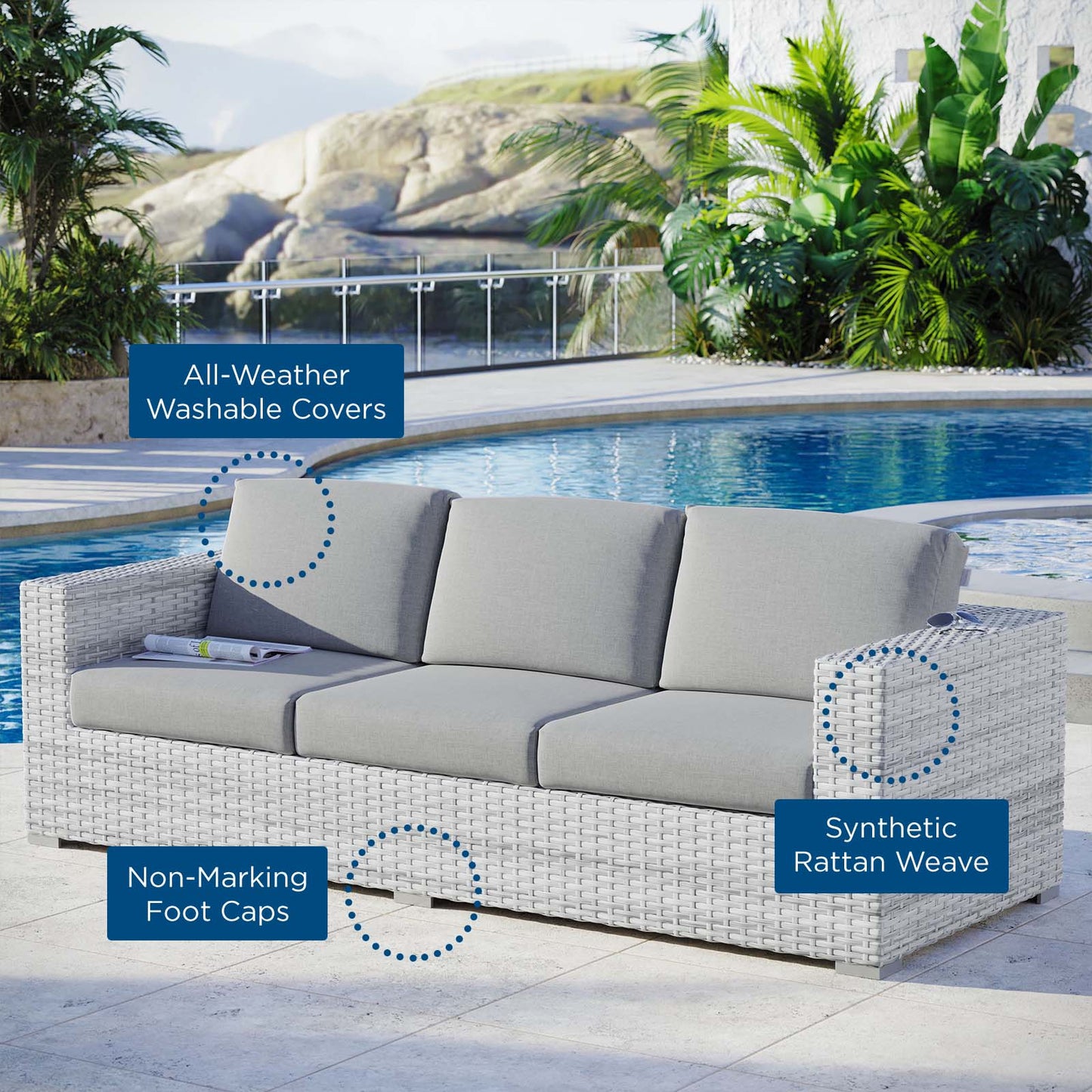 Convene Outdoor Patio Sofa, Rattan, Wicker, Grey Gray, 19729