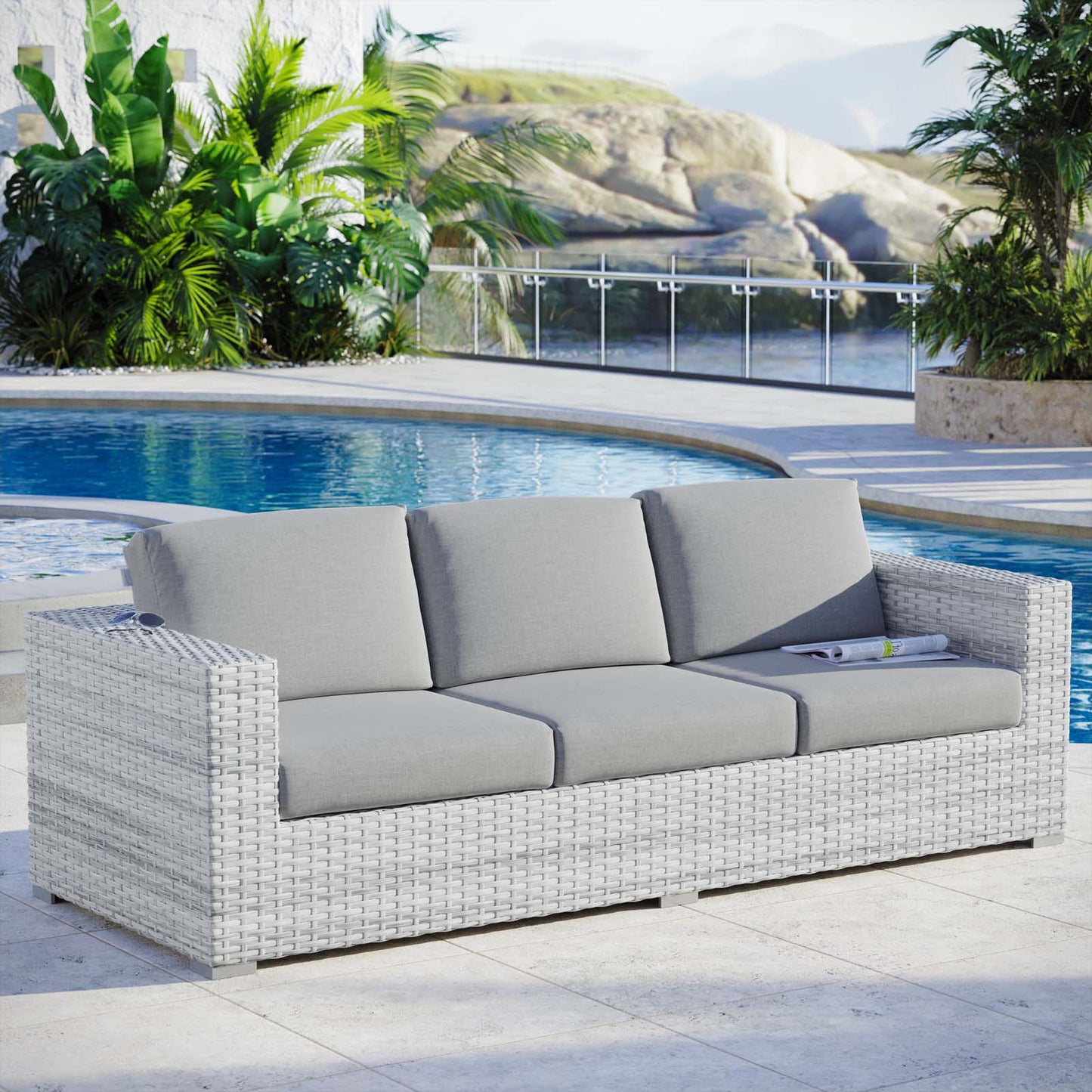 Convene Outdoor Patio Sofa, Rattan, Wicker, Grey Gray, 19729