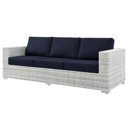 Convene Outdoor Patio Sofa, Rattan, Wicker, Light Grey Gray Blue Navy, 19731