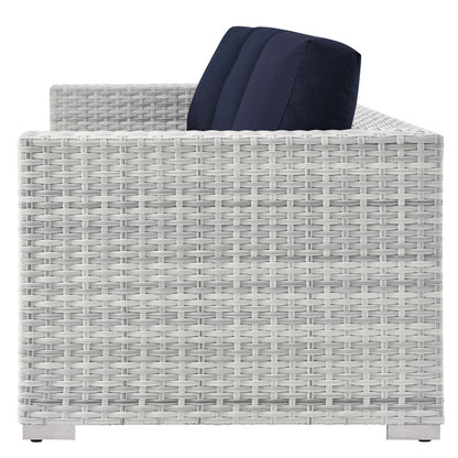 Convene Outdoor Patio Sofa, Rattan, Wicker, Light Grey Gray Blue Navy, 19731