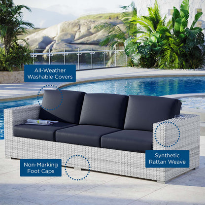 Convene Outdoor Patio Sofa, Rattan, Wicker, Light Grey Gray Blue Navy, 19731