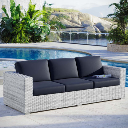 Convene Outdoor Patio Sofa, Rattan, Wicker, Light Grey Gray Blue Navy, 19731