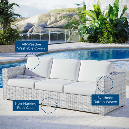 Convene Outdoor Patio Sofa, Rattan, Wicker, Light Grey Gray White, 19732