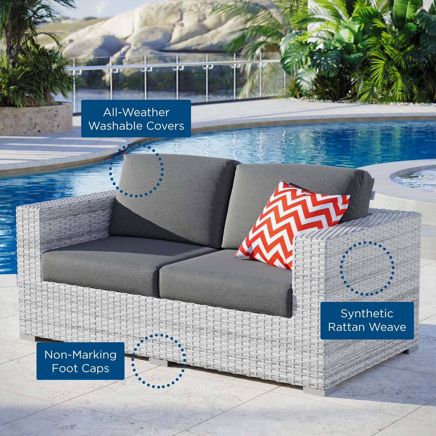 Convene Outdoor Patio Loveseat, Rattan, Wicker, Grey Gray, 19733