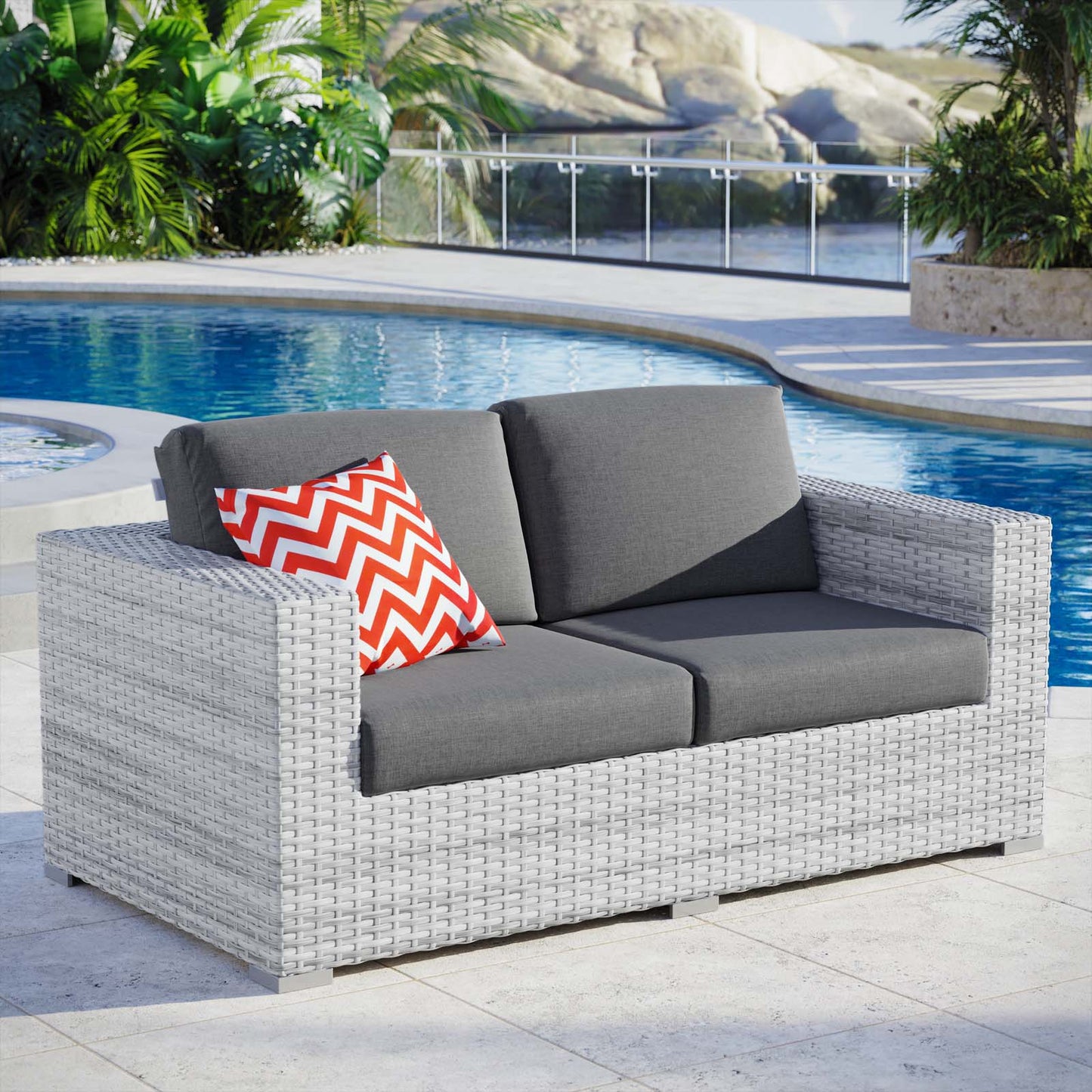 Convene Outdoor Patio Loveseat, Rattan, Wicker, Grey Gray, 19733