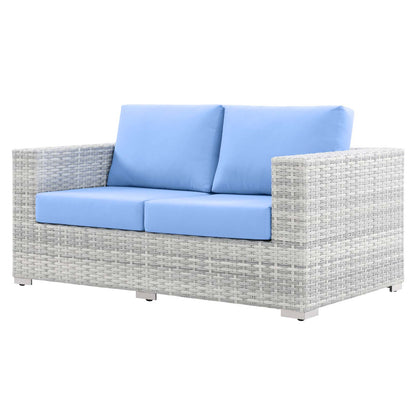 Convene Outdoor Patio Loveseat, Rattan, Wicker, Light Grey Gray Light Blue, 19735