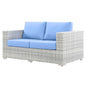 Convene Outdoor Patio Loveseat, Rattan, Wicker, Light Grey Gray Light Blue, 19735