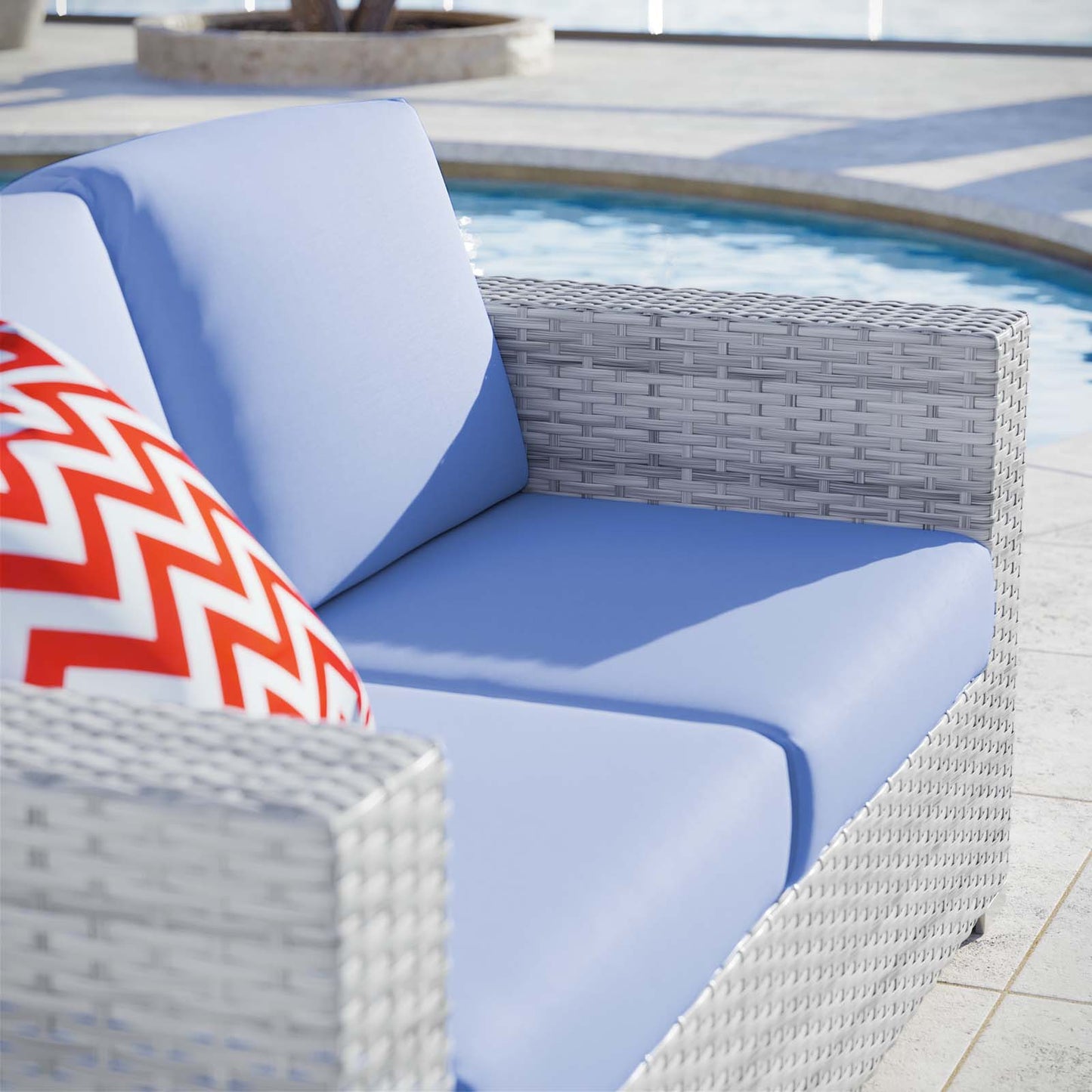 Convene Outdoor Patio Loveseat, Rattan, Wicker, Light Grey Gray Light Blue, 19735