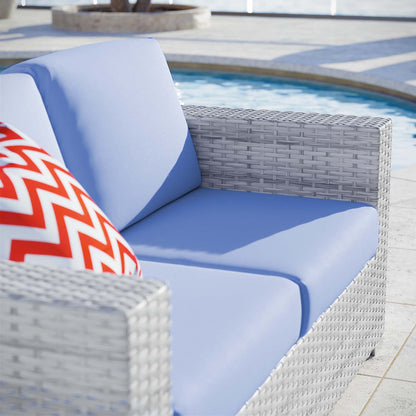 Convene Outdoor Patio Loveseat, Rattan, Wicker, Light Grey Gray Light Blue, 19735