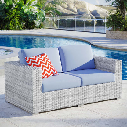 Convene Outdoor Patio Loveseat, Rattan, Wicker, Light Grey Gray Light Blue, 19735