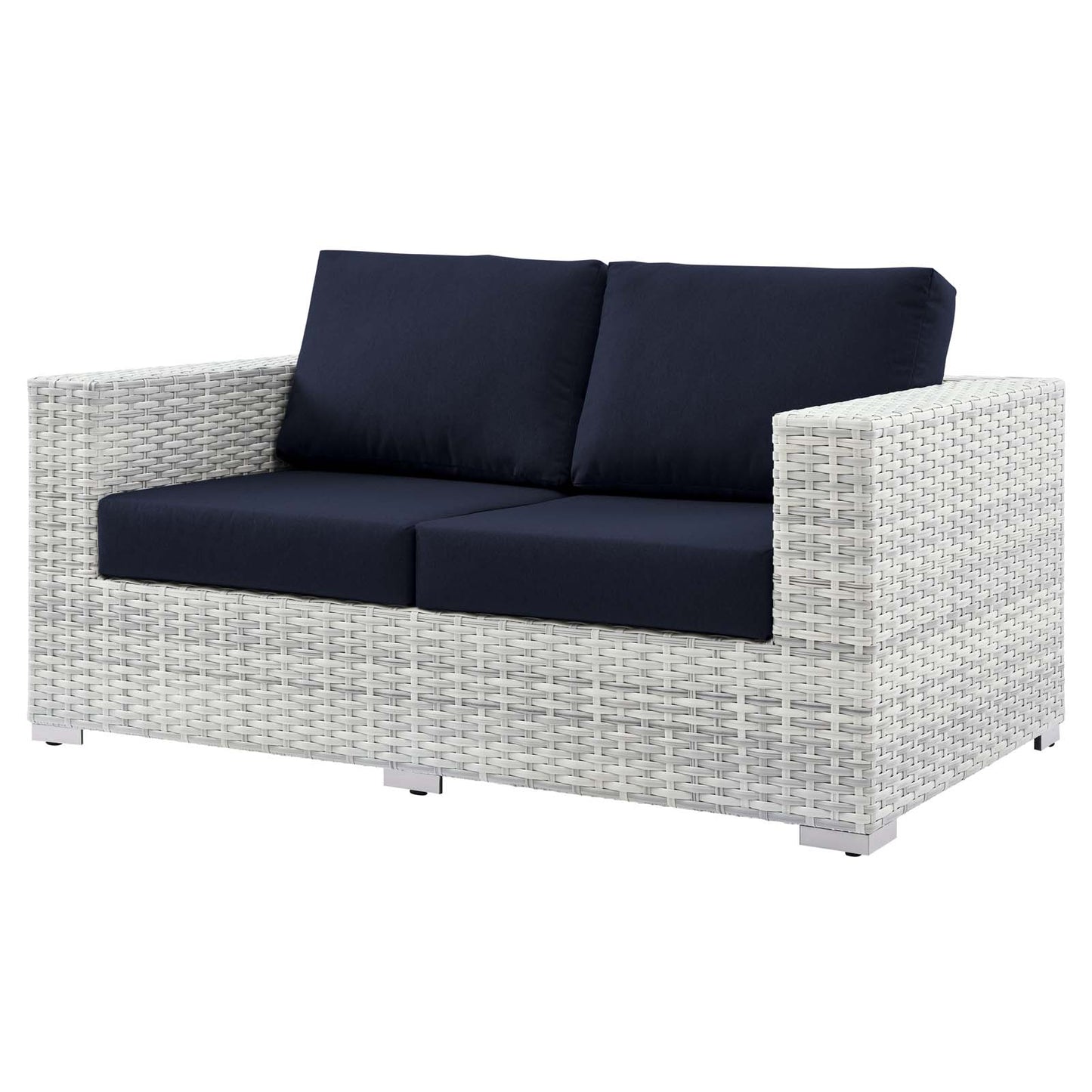 Convene Outdoor Patio Loveseat, Rattan, Wicker, Light Grey Gray Blue Navy, 19736