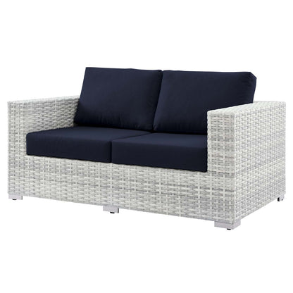 Convene Outdoor Patio Loveseat, Rattan, Wicker, Light Grey Gray Blue Navy, 19736