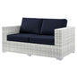 Convene Outdoor Patio Loveseat, Rattan, Wicker, Light Grey Gray Blue Navy, 19736