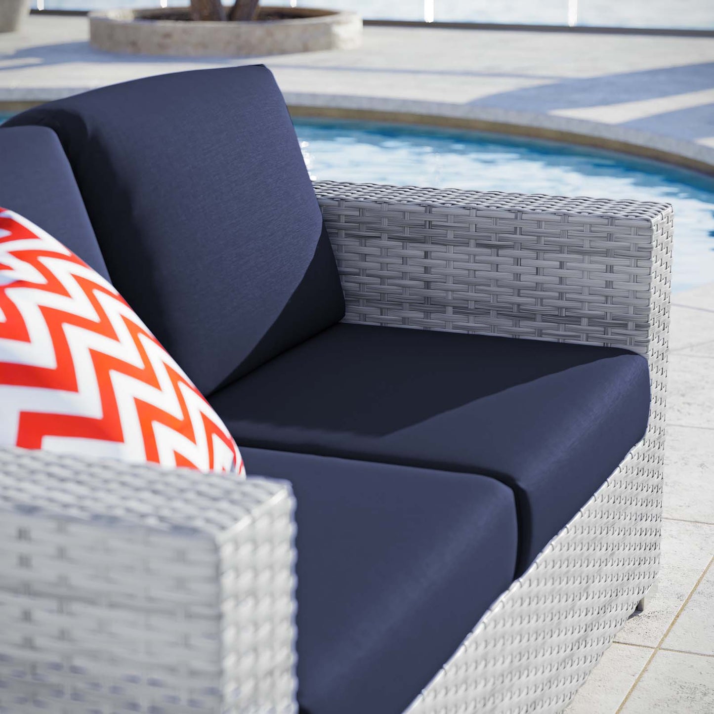 Convene Outdoor Patio Loveseat, Rattan, Wicker, Light Grey Gray Blue Navy, 19736