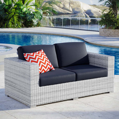 Convene Outdoor Patio Loveseat, Rattan, Wicker, Light Grey Gray Blue Navy, 19736
