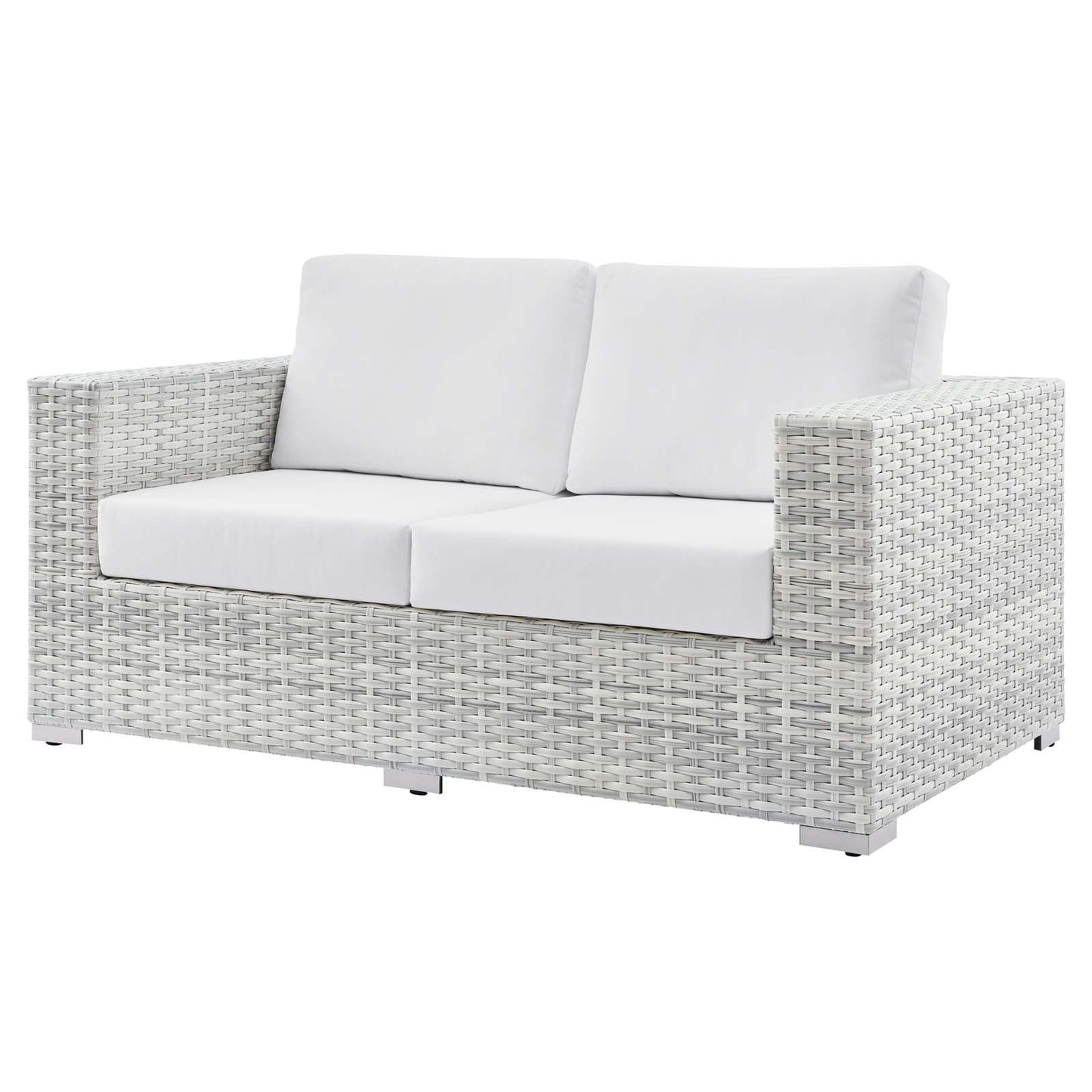 Convene Outdoor Patio Loveseat, Rattan, Wicker, Light Grey Gray White, 19737