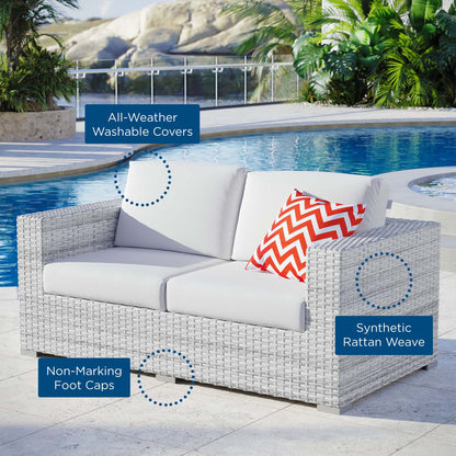 Convene Outdoor Patio Loveseat, Rattan, Wicker, Light Grey Gray White, 19737