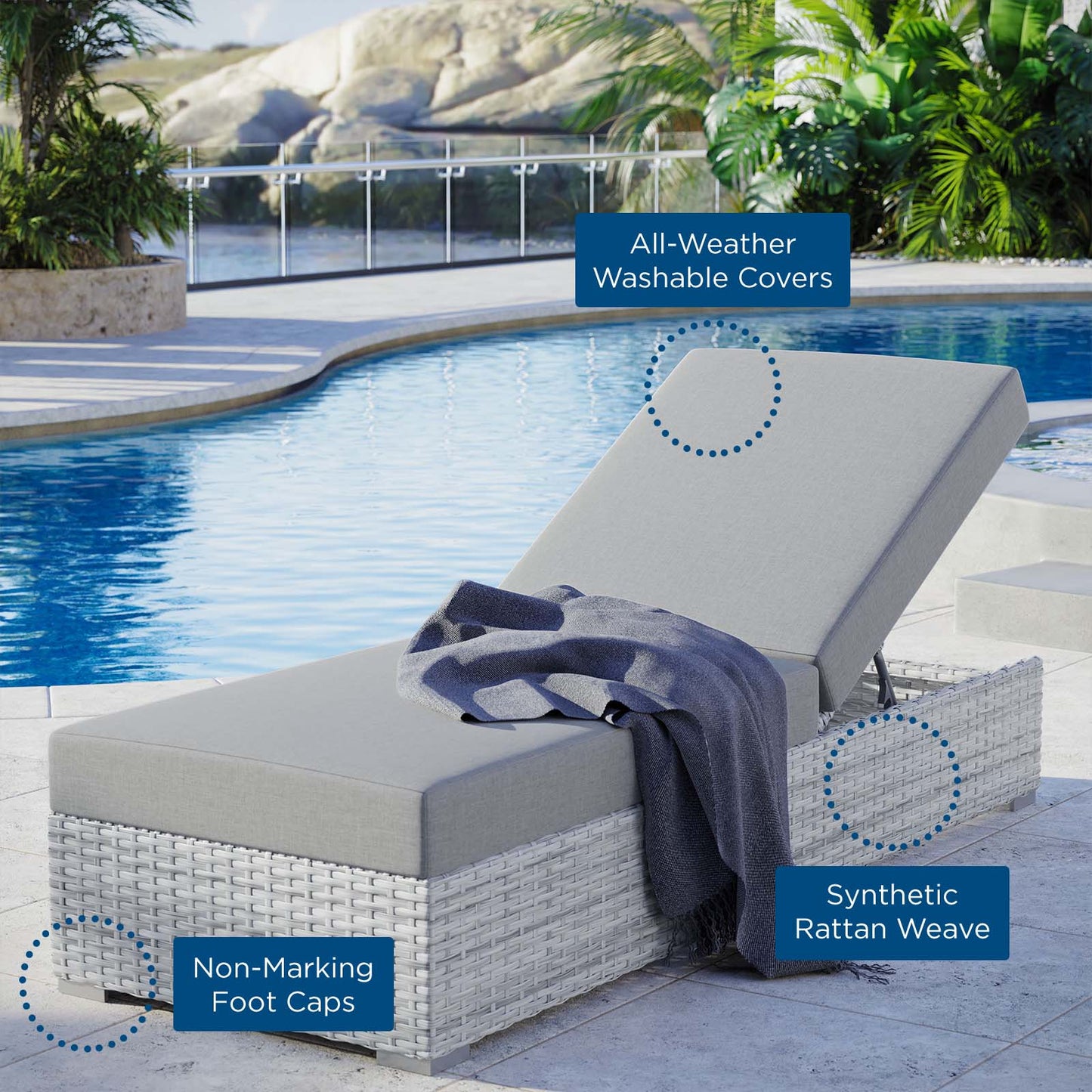 Convene Outdoor Patio Chaise, Rattan, Wicker, Grey Gray, 19739