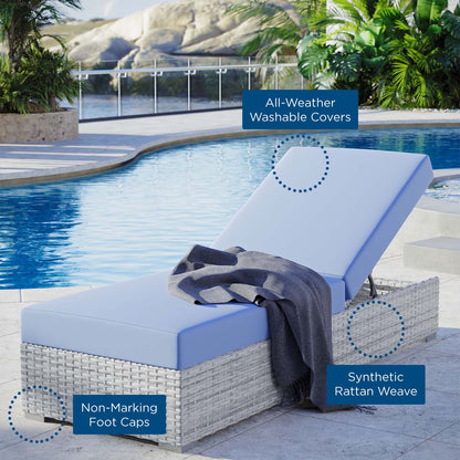Convene Outdoor Patio Chaise, Rattan, Wicker, Light Grey Gray Light Blue, 19740
