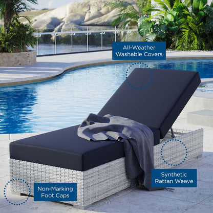 Convene Outdoor Patio Chaise, Rattan, Wicker, Light Grey Gray Blue Navy, 19741