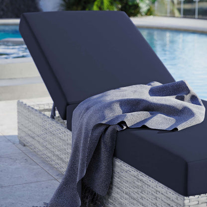 Convene Outdoor Patio Chaise, Rattan, Wicker, Light Grey Gray Blue Navy, 19741