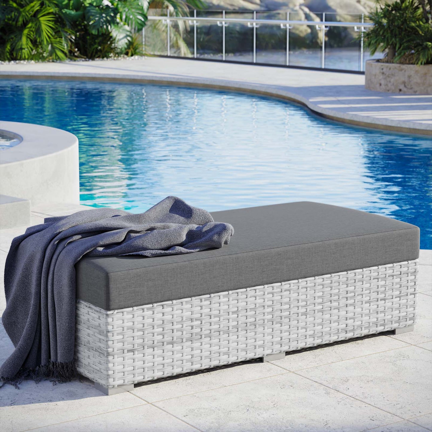 Convene Outdoor Patio Rectangular Ottoman, Rattan, Wicker, Grey Gray, 19743
