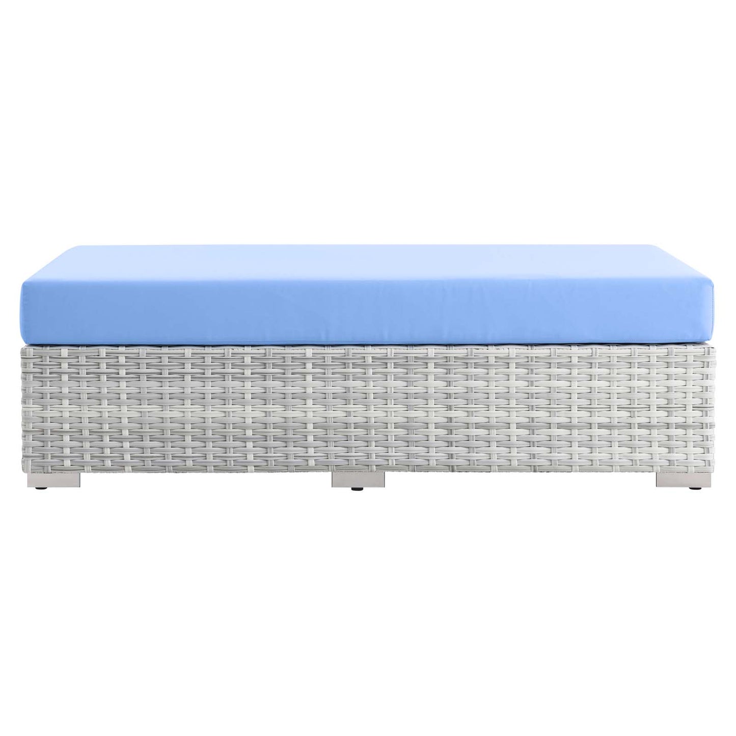 Convene Outdoor Patio Rectangular Ottoman, Rattan, Wicker, Light Grey Gray Light Blue, 19745