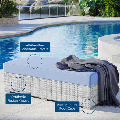 Convene Outdoor Patio Rectangular Ottoman, Rattan, Wicker, Light Grey Gray Light Blue, 19745