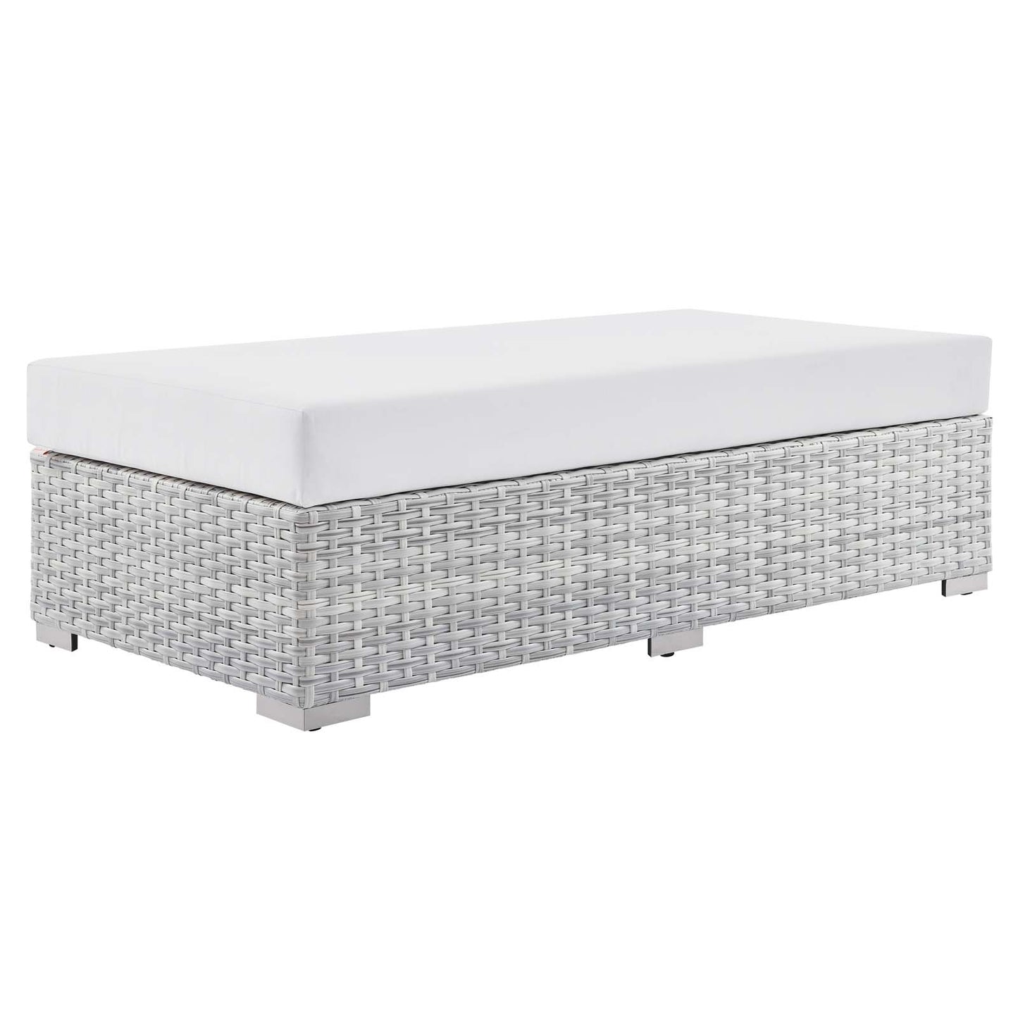 Convene Outdoor Patio Rectangular Ottoman, Rattan, Wicker, Light Grey Gray White, 19747