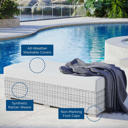 Convene Outdoor Patio Rectangular Ottoman, Rattan, Wicker, Light Grey Gray White, 19747