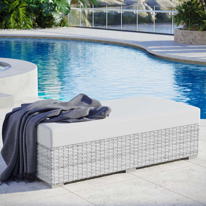 Convene Outdoor Patio Rectangular Ottoman, Rattan, Wicker, Light Grey Gray White, 19747
