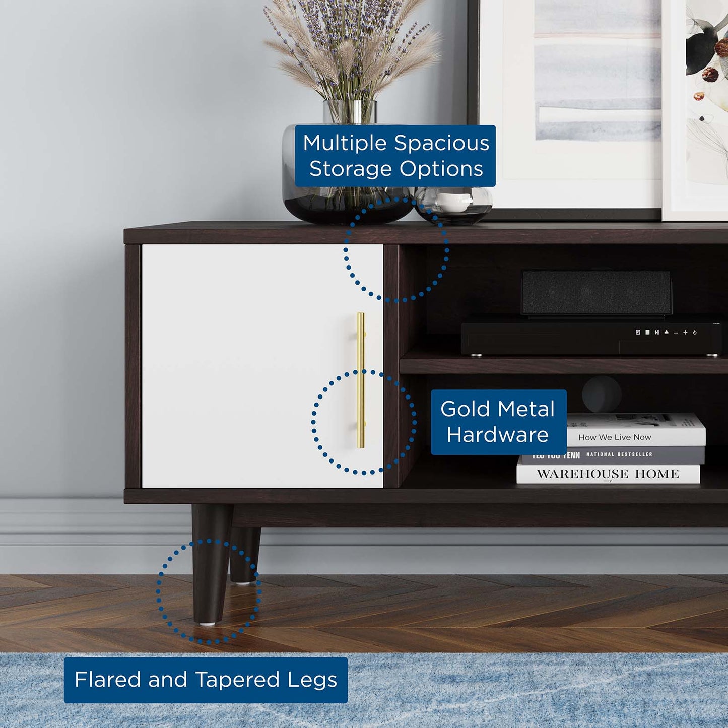 Daxton 43" TV Stand, Wood, Drak Brown White, 19748